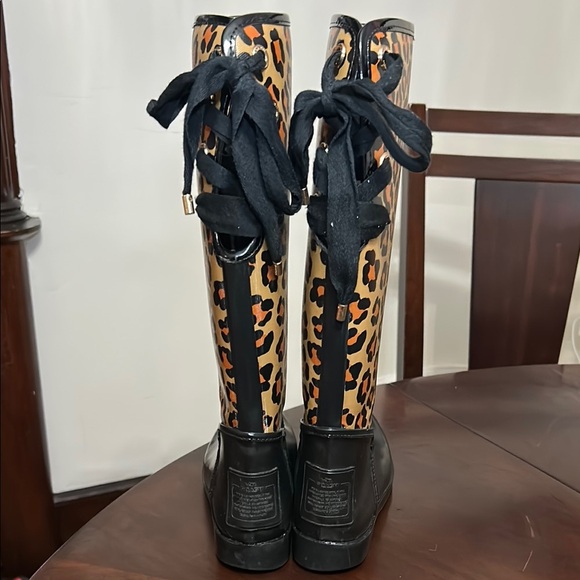 COACH Tristee Leopard Waterproof Lace-Up Rain Boots - Picture 3 of 12